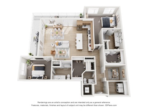 Floor plan for 2 beds, 2.5 baths, 1675 sqft